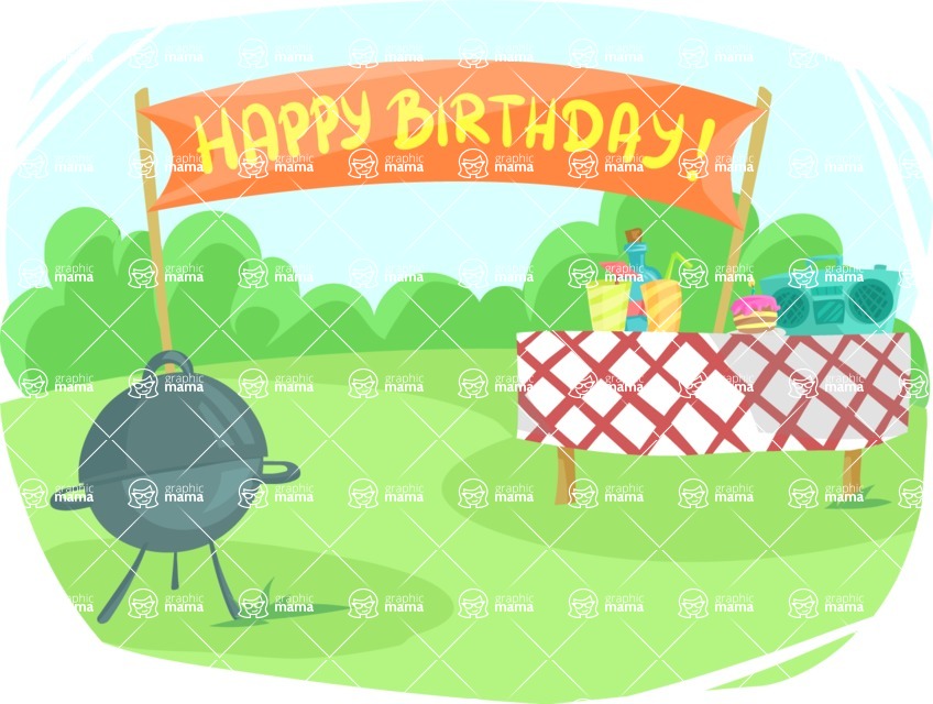 Vector Birthday Backgrounds Collection - Outdoor Birthday Background Illustration